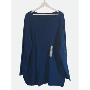 Jeanne Pierre Sweater Women's 2X Blue Cable Knit Cotton Coastal Preppy Pullover